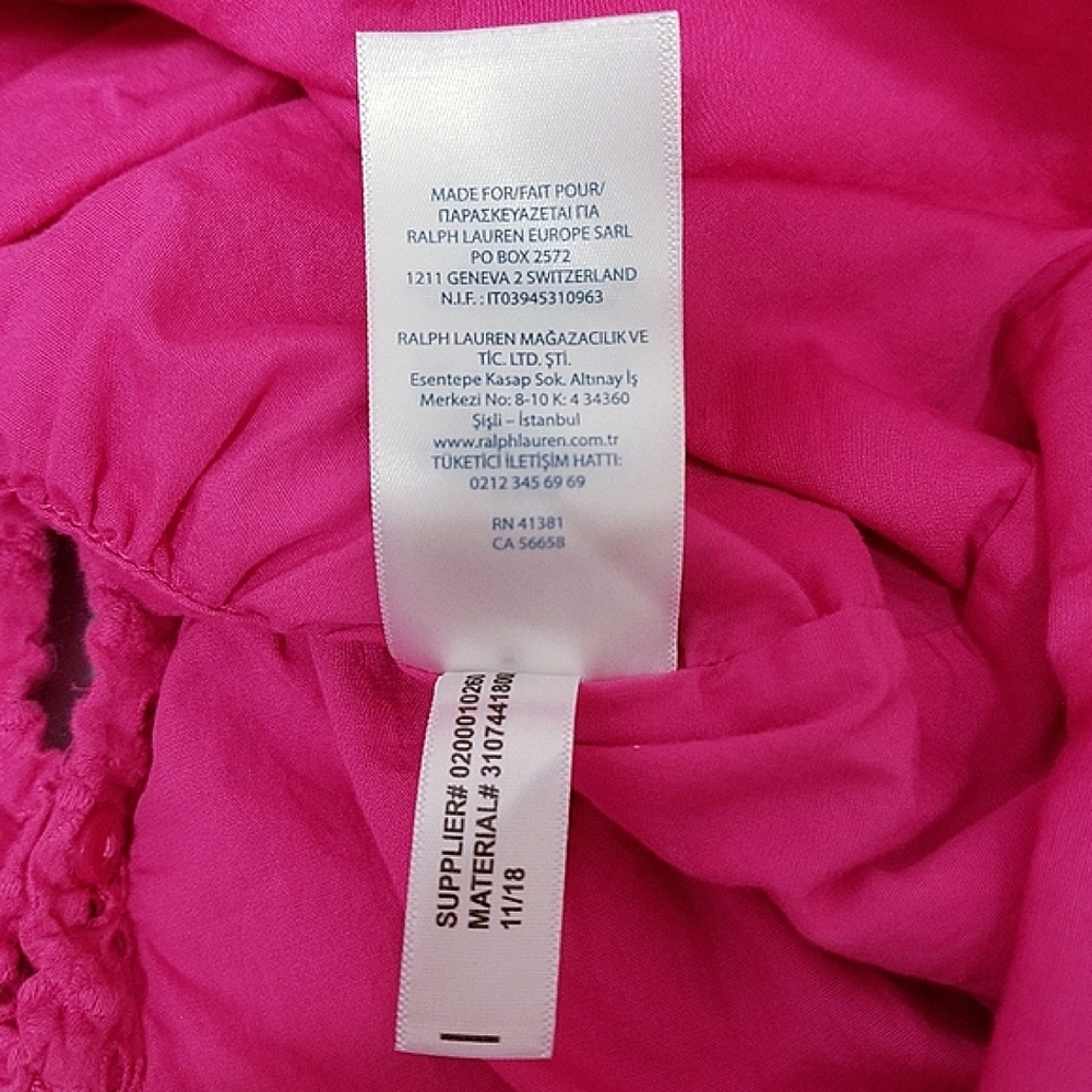 Ralph Lauren Bright Pink Eyelet Sleeveless Cotton Ruffle Accent Dress 12M - Picture 5 of 6
